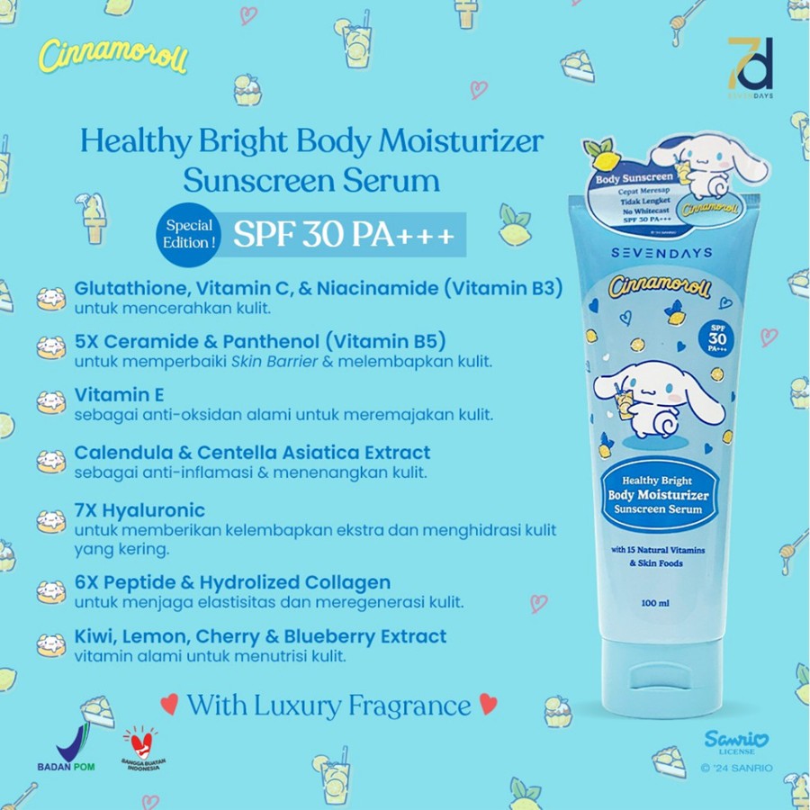 sevendays healthy bright body moisturizer sunscreen serum spf 30 pa+++ 100ml/body lotion sevendays healthy bright body moisturizer sunscreen serum spf 30 pa+++ 100ml/body lotion