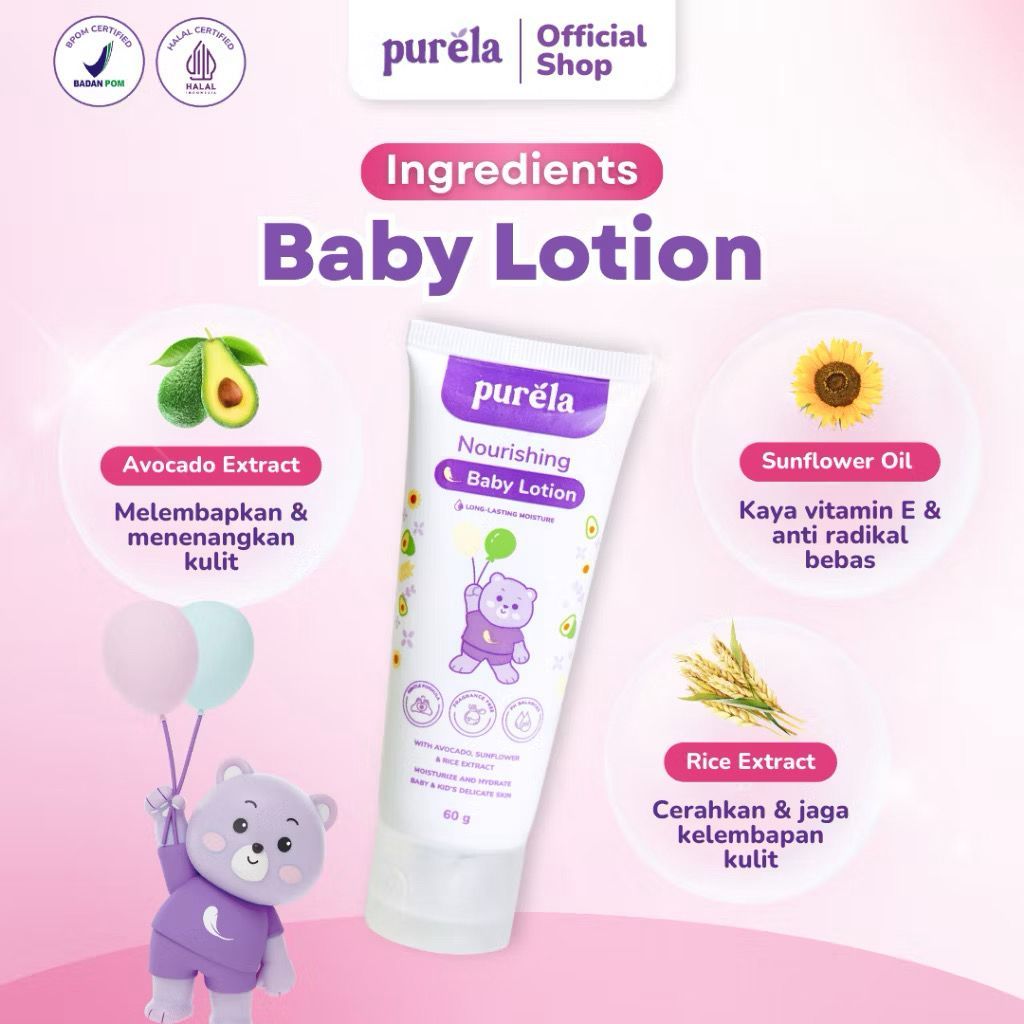 purela nourishing baby lotion 60ml/losion bayi dan anak purela nourishing baby lotion 60ml/losion bayi dan anak
