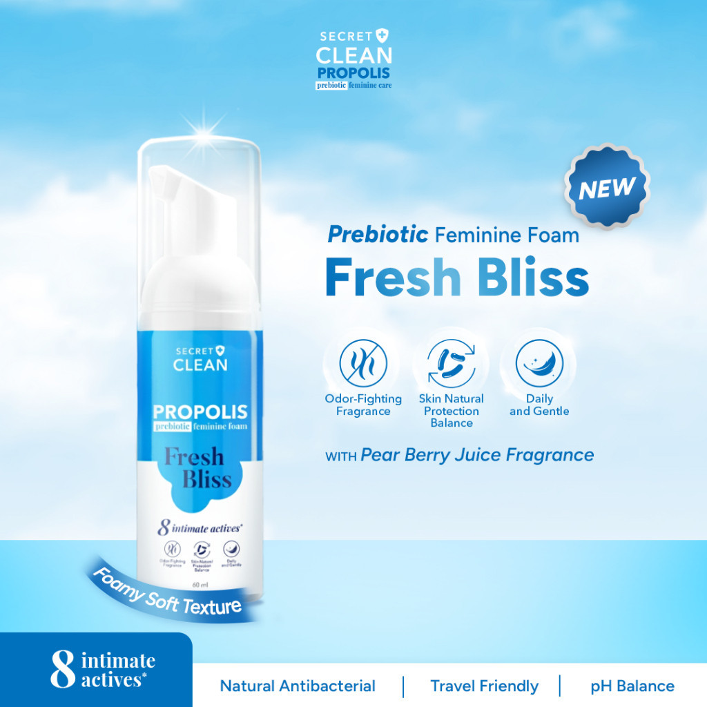 secret clean propolis prebiotic feminine foam 60ml/pembersih intim kewanitaan secret clean propolis prebiotic feminine foam 60ml/pembersih intim kewanitaan