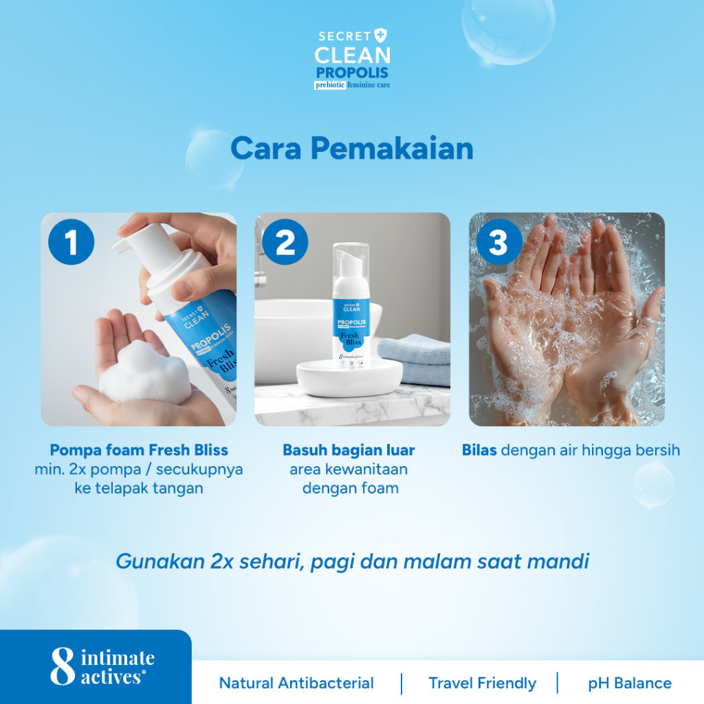 secret clean propolis prebiotic feminine foam 60ml/pembersih intim kewanitaan secret clean propolis prebiotic feminine foam 60ml/pembersih intim kewanitaan