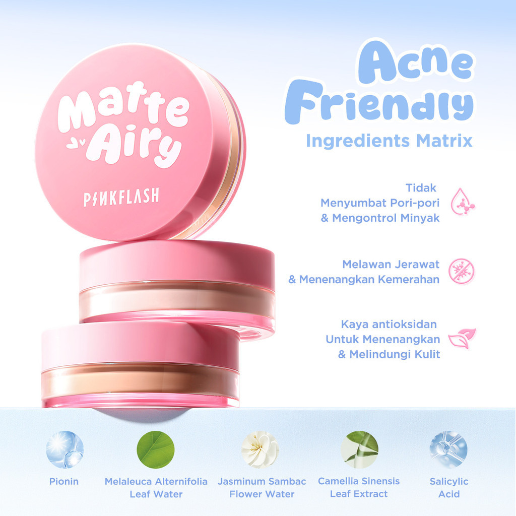 pinkflash airy matte loose powder 5g/bedak tabur pinkflash airy matte loose powder 5g/bedak tabur