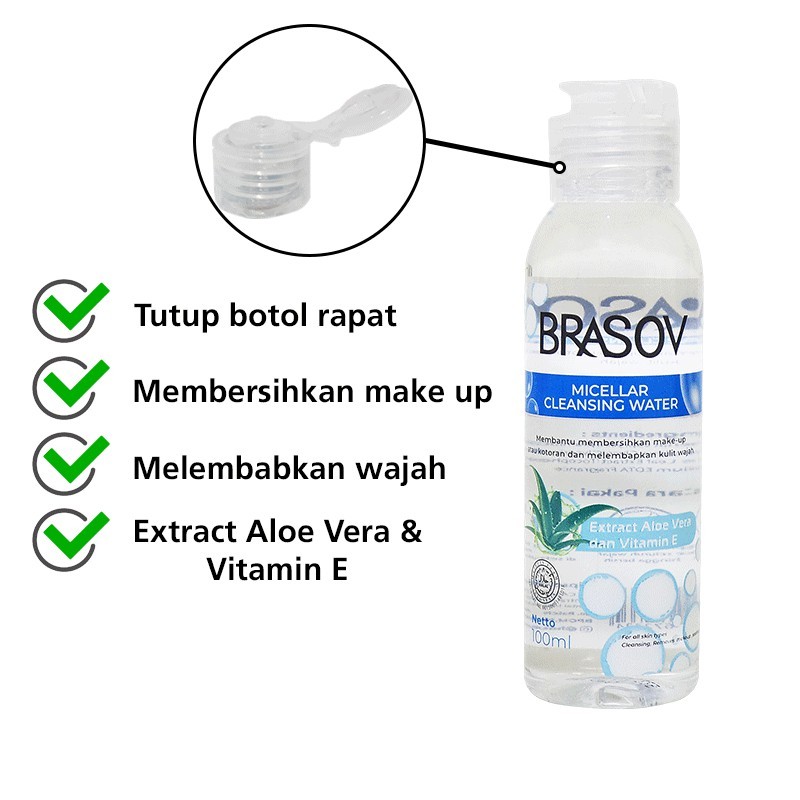 brasov micellar cleansing water extract aloe vera vitamin e 100ml/pembersih wajah makeup brasov micellar cleansing water extract aloe vera vitamin e 100ml/pembersih wajah makeup